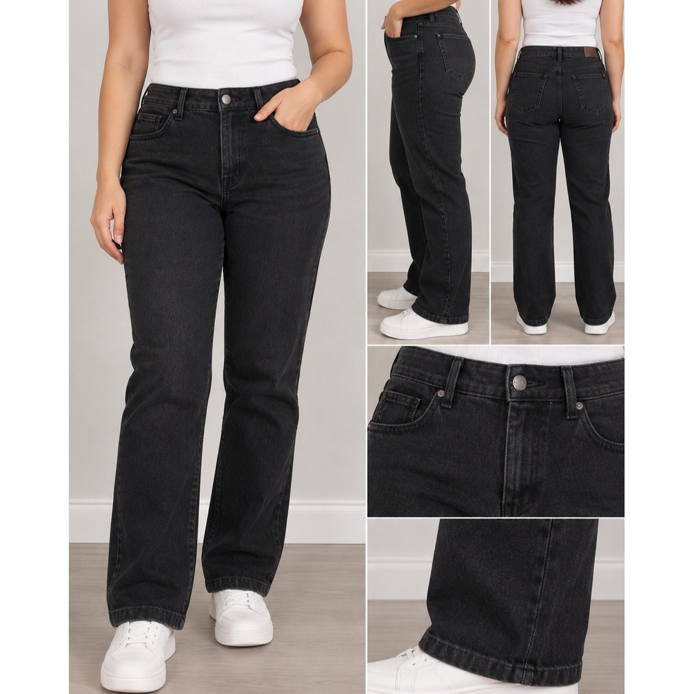 Riders by Lee Womens Straight Leg Jeans Black Denim Mid Rise Classic Fit 0517